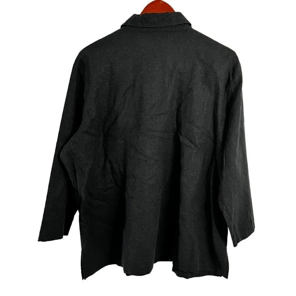 A.K.L. Black Linen Blend Colorful Flower Embroidered Button Up Shirt Womens 2X - Picture 2 of 9